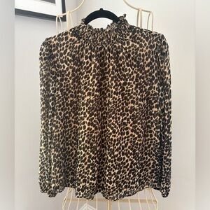 J. Crew Black and Brown Ruffled Blouse